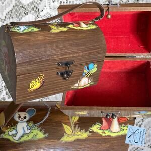 Vintage Wooden Decoupage Cottagecore Mushroom Mouse Storage Box Purse